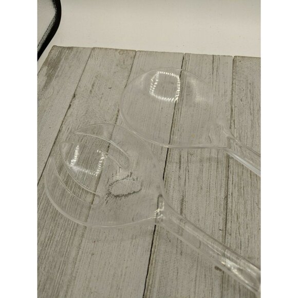 Clear 2 Piece Salad Serving Fork Spoon Tongs White Flatware 11 1/4" - Picture 3 of 6